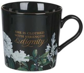 1220000322943 Strength And Dignity Black Floral Ceramic Proverbs 31:25
