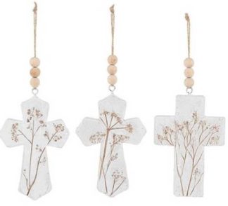 696322583279 Debossed Floral Cross On Beaded Hanger 3 Styles Pack Of 6