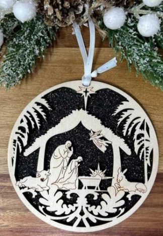 741365666042 Nativity In Stable Round (Ornament)
