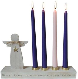 785525312950 Advent Angel Candle Holder With Candles Luke 2:10