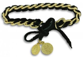 796745110691 Saint Benedict And Miraculous Medal On Suede Cord (Bracelet/Wristband)