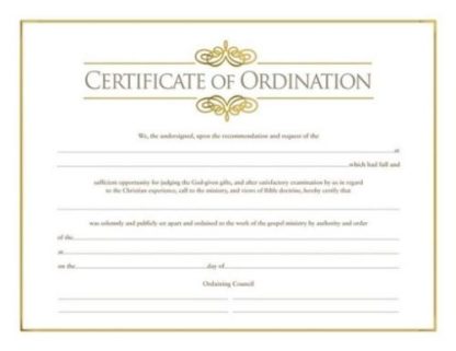 081407008851 Certificate Of Ordination Minister