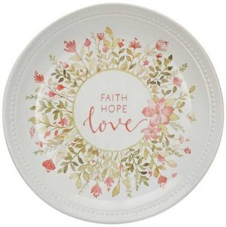 1220000370678 Faith Hope Love Pink Floral Ceramic Plate