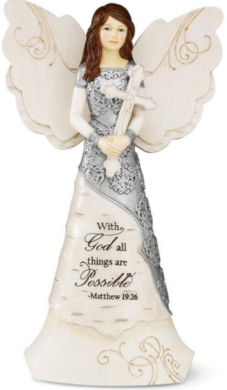 664843822993 With God Angel Holding Cross (Figurine)