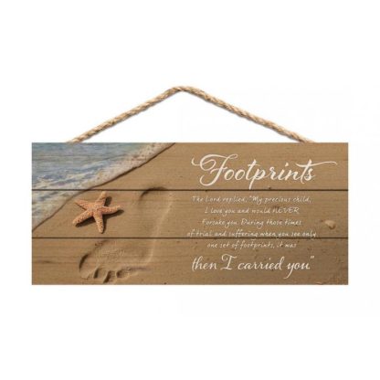 656200309018 Footprints Coastal Jute Hanging Sign (Plaque)