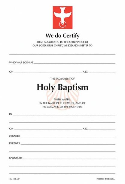 846863002320 Baptism Certificate 25 Pack