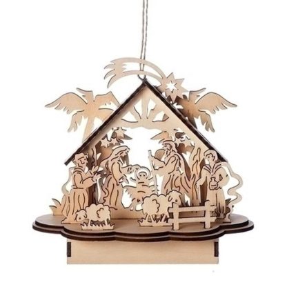 089945643695 LED Laser Nativity With Sheep Fence (Ornament)