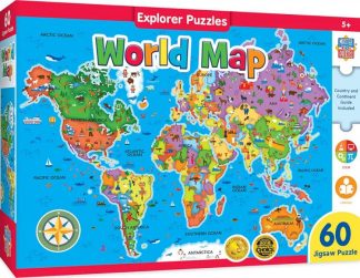 705988119088 World Map Explorers Puzzles 60 Piece Shaped