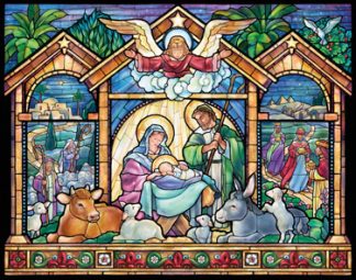 871241007321 Stained Glass Nativity Traditional Advent Calendar