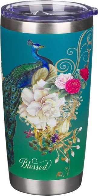 1220000322820 Blessed Blue Peacock Stainless Steel Travel Tumbler