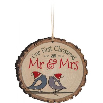 656200195635 Our First Christmas As Mr And Mrs Sliced Log (Ornament)