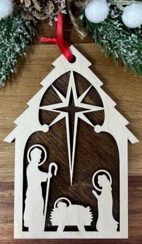 741365666257 Nativity With Wood Backing (Ornament)