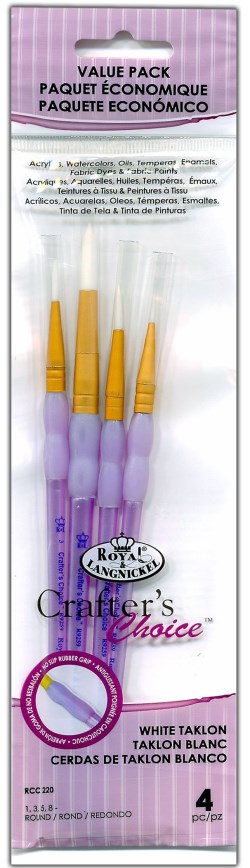 090672304148 Royal White Taklon Round Soft Grip Paint Brush Set 4 Pieces