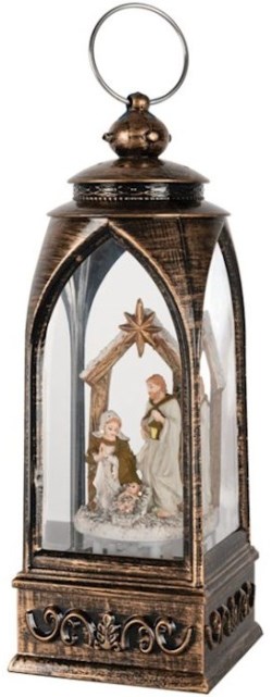 096069674030 Nativity Lighted Lantern With Timer And Water Glitter