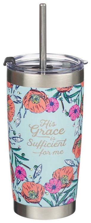 1220000136946 His Grace Stainless Steel Travel Mug With Reusable Stainless Steel Straw