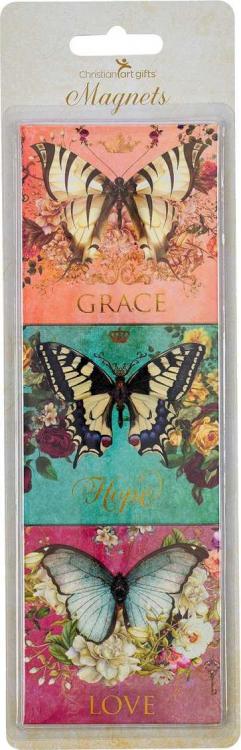 1220000322912 Grace Faith Love Secret Garden Butterfly Magnet Set