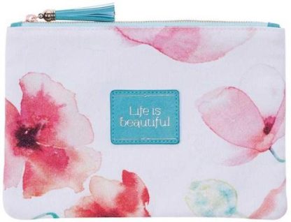 1230000109147 Life Is Beautiful Canvas Zippered Pouch