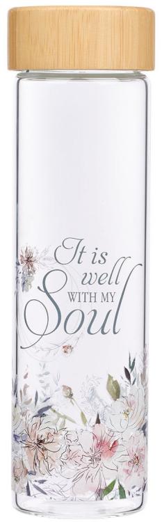 6006937151314 Well With My Soul Hymn Glass Water Bottle With Bamboo Lid And Sleeve