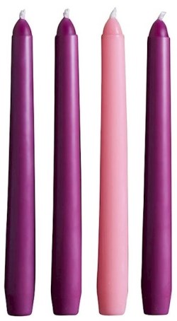 886083727832 Advent Taper Candle Set 6H Set Of 3 Purple 1 Pink